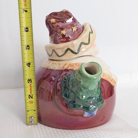 Blue Sky Santa Teapot Luster Glaze Christmas Tree Spout Clayworks - Picture 5 of 10